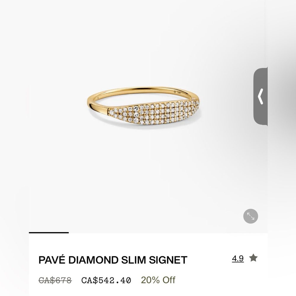 Mejuri size 5 Pave Diamond Slim Signet ring